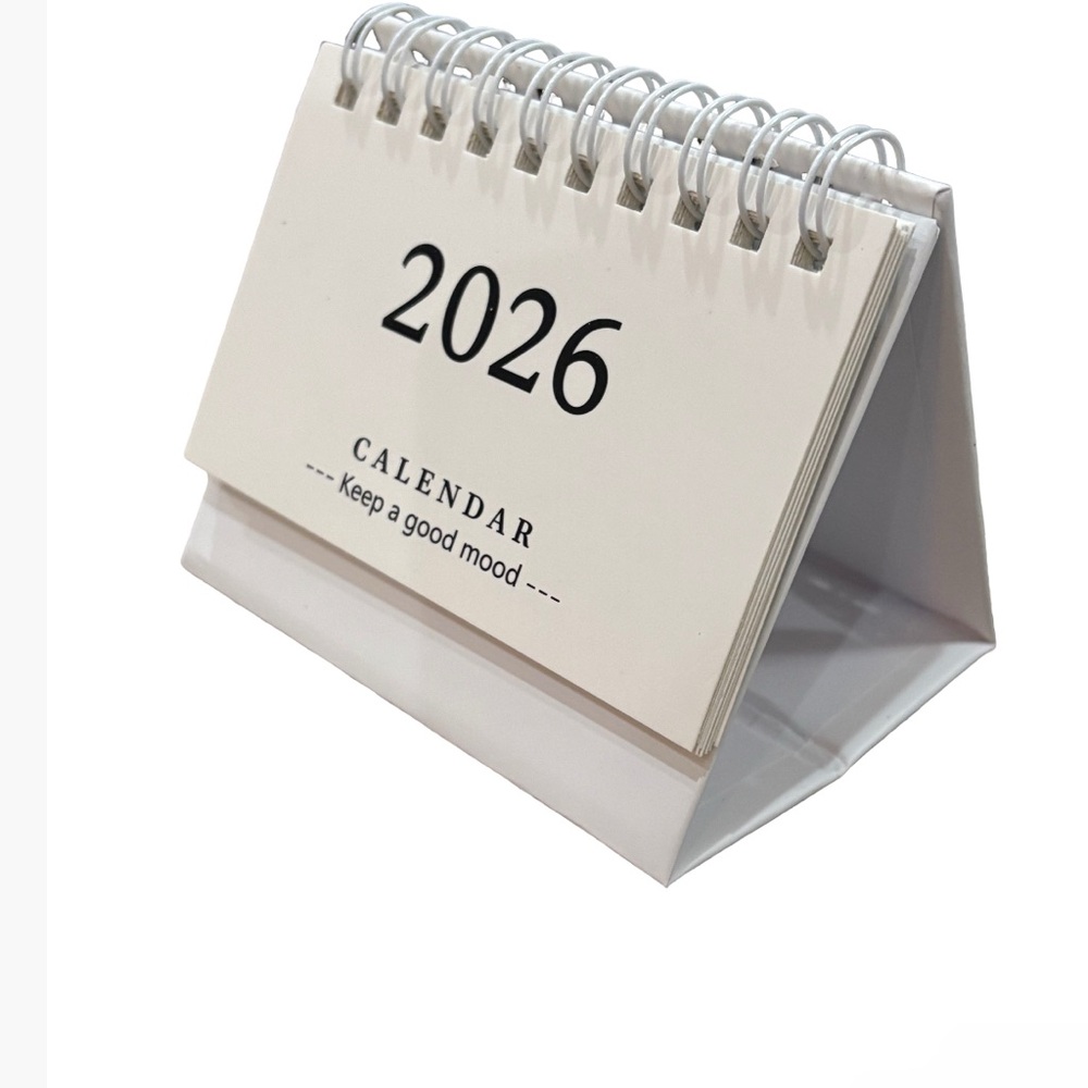 2026 Desk Calendar | Mini Flip Desktop Calendar w/ Stand (white)